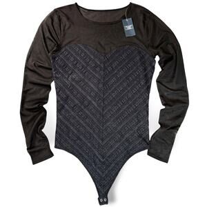 NWT Abercrombie & Fitch Black Mesh Crepe Sweetheart Lace Bodysuit Whimsigoth M